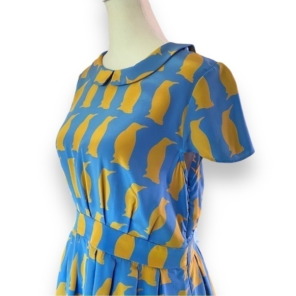 Charlotte By Charlotte Taylor Blue & Yellow Penguin Print Silk Blouse | Size 4 - Picture 4 of 14
